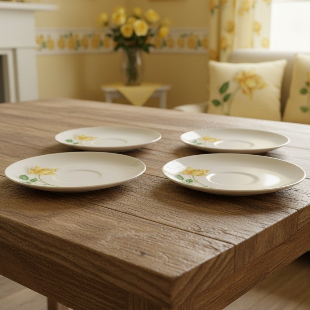 Canonsburg Pottery Yellow Rose Bread Plates, Set of 4, Vintage Floral Dinnerware